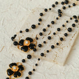 Classic Black Agate Four-leaf Clover Long Necklace