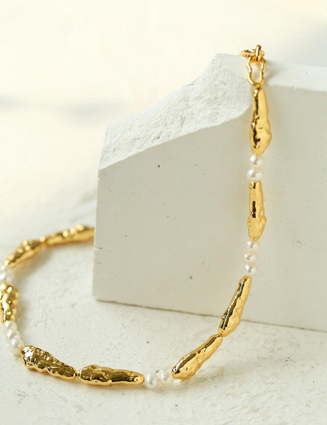 Geometric Irregular Metal Pearl Necklace - Gembea Jewelry