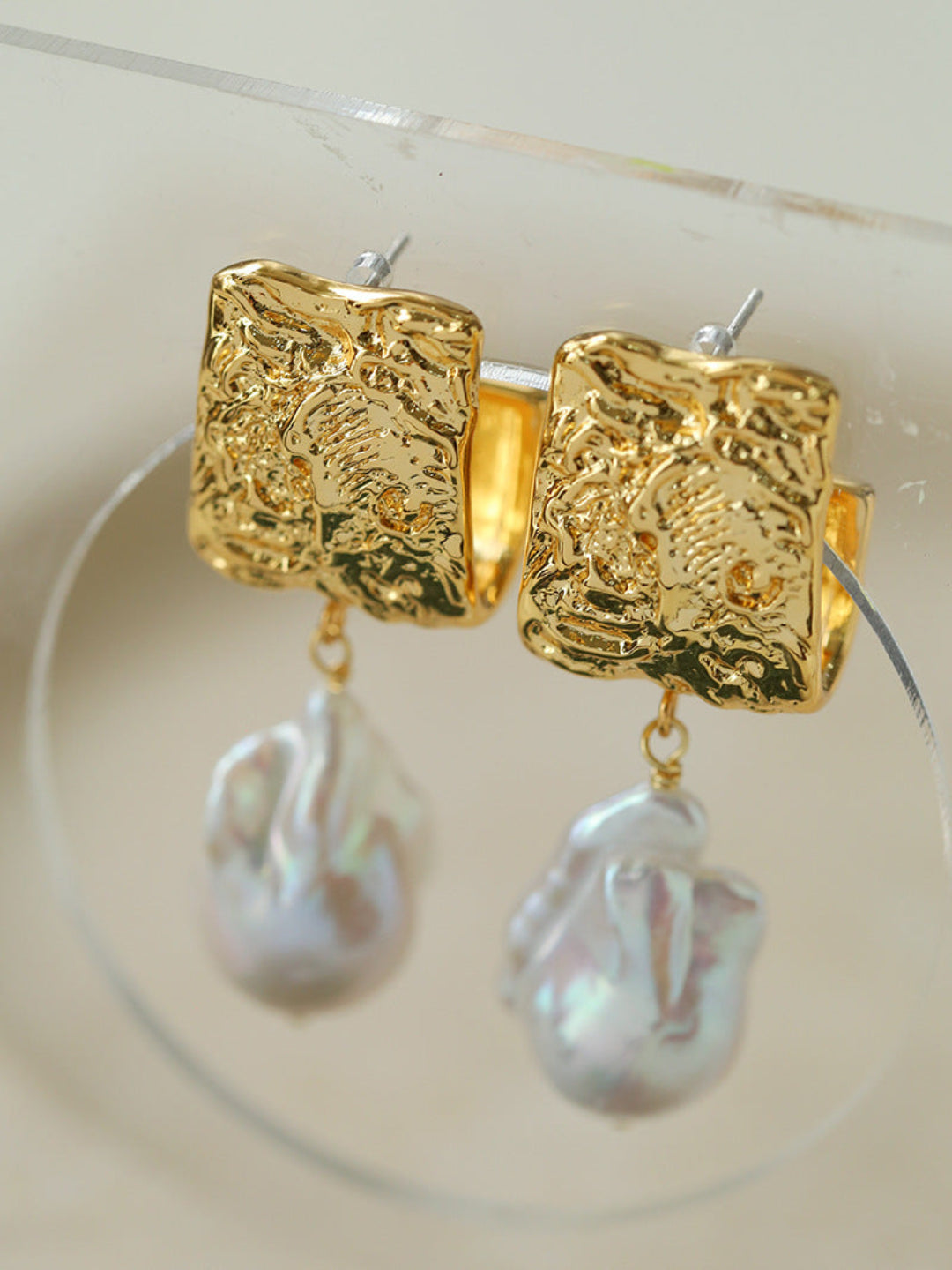 Metal Lava Baroque Pearl Drop Earrings