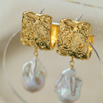 Metal Lava Baroque Pearl Drop Earrings