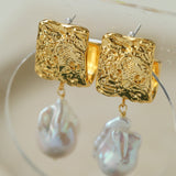 Metal Lava Baroque Pearl Drop Earrings