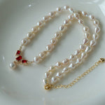 Ruby Zircon Drop Pearl Beaded Necklace