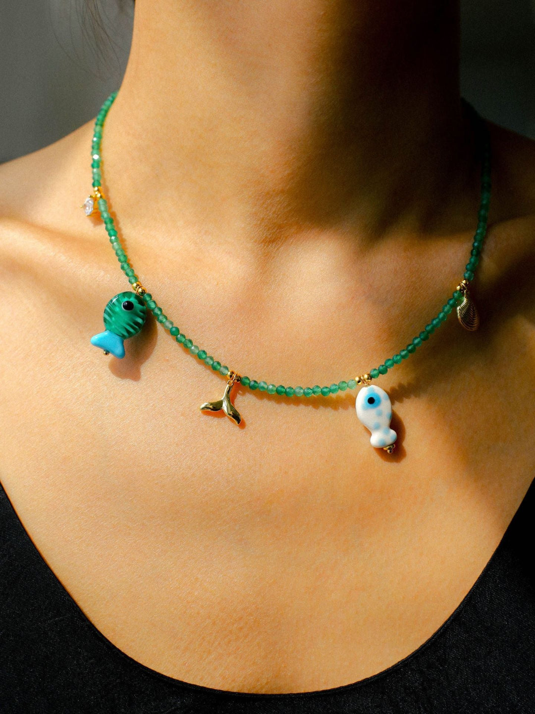 Gembea Jewelry Green Agate Glass Sea Animal Necklace