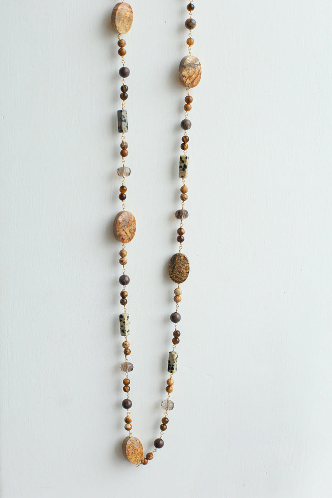 Long Woven Picture Stone Necklace