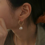 Freshwater Pearl Drop Hoop Earrings