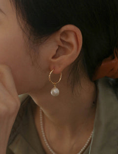 Freshwater Pearl Drop Hoop Earrings