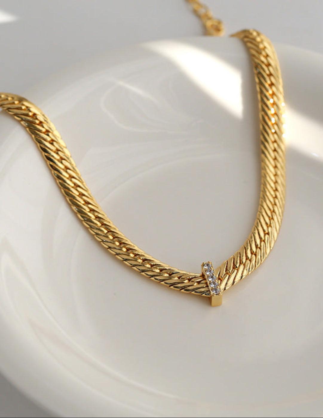 Wide Gold Snake Bone Chain Necklace - Gembea Jewelry