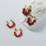 Red Agate Beaded Hoop Earrings