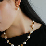 Irregular Gold Coin Button Pearl Earrings