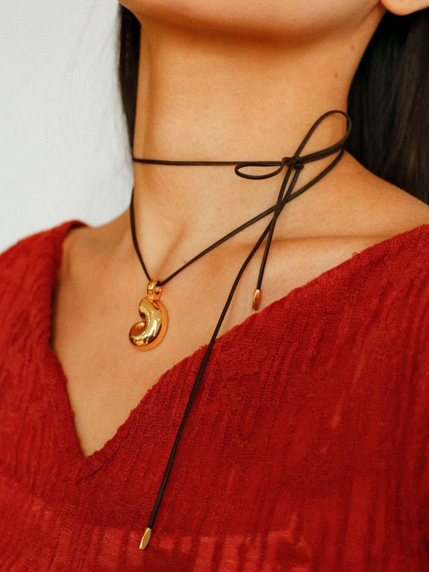 Long Leather Rope Conch Pendant Necklace Gembea Jewelry