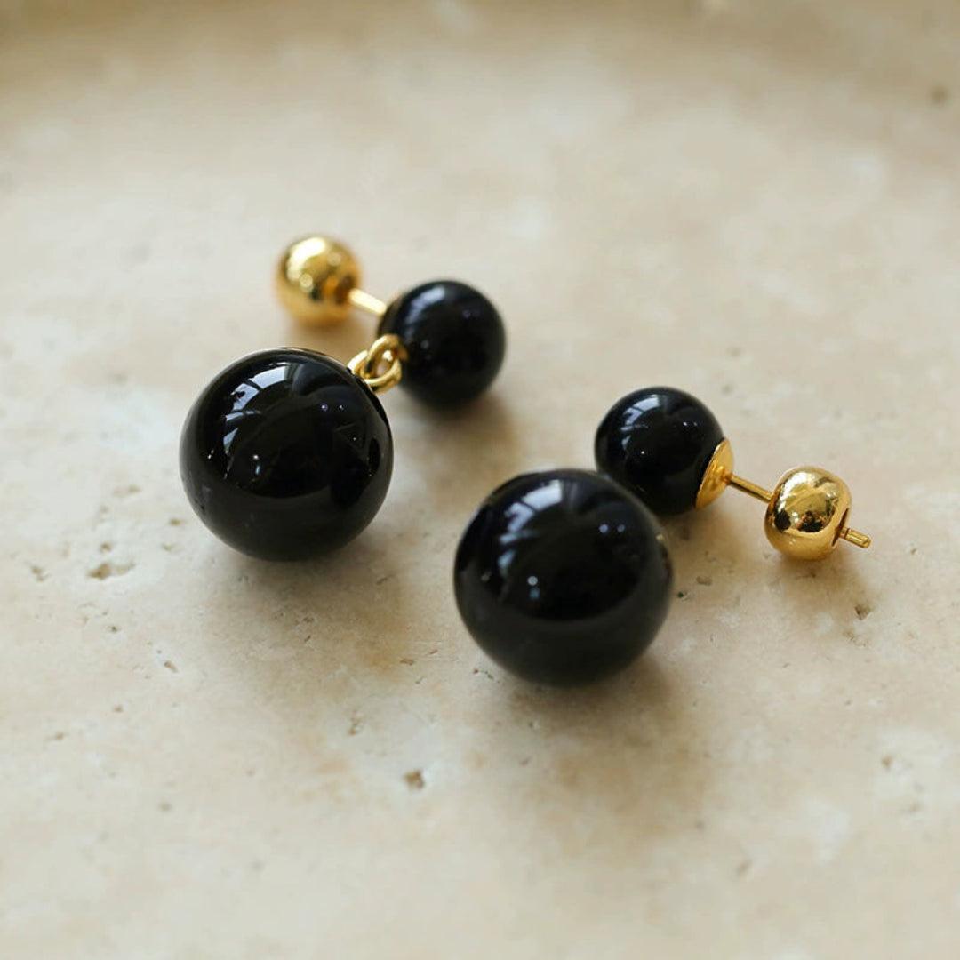 Double Ball Crystal Agate Stone Earrings - Gembea Jewelry