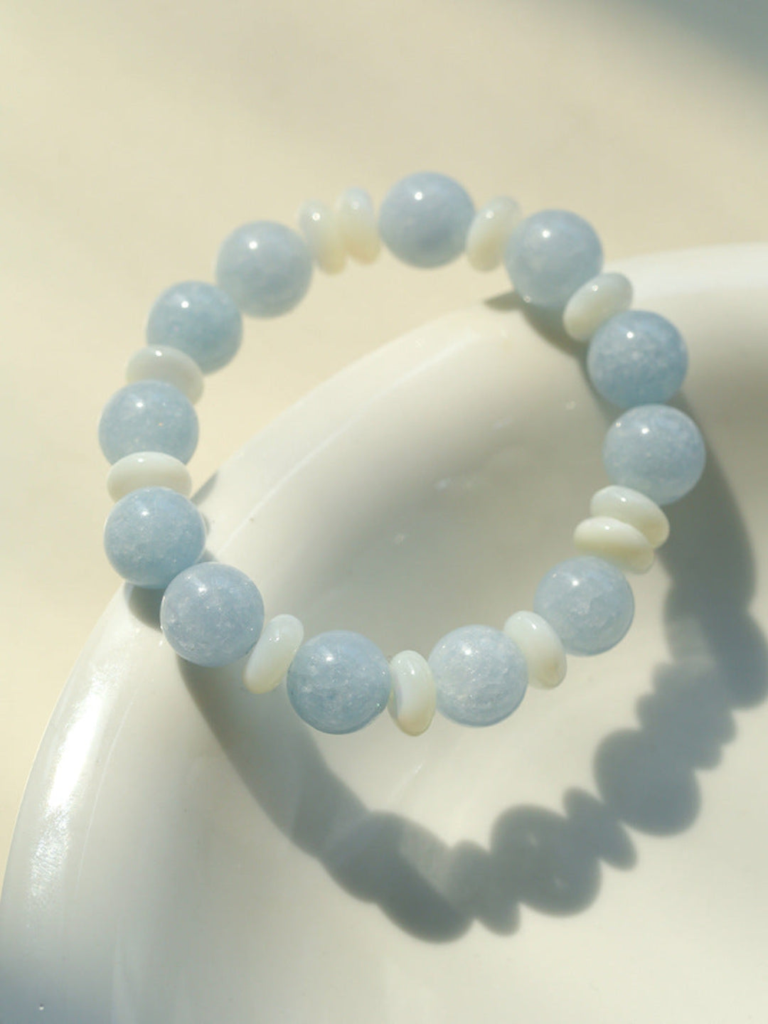 Gembea Jewelry Aquamarine White Scallop Beaded Bracelet