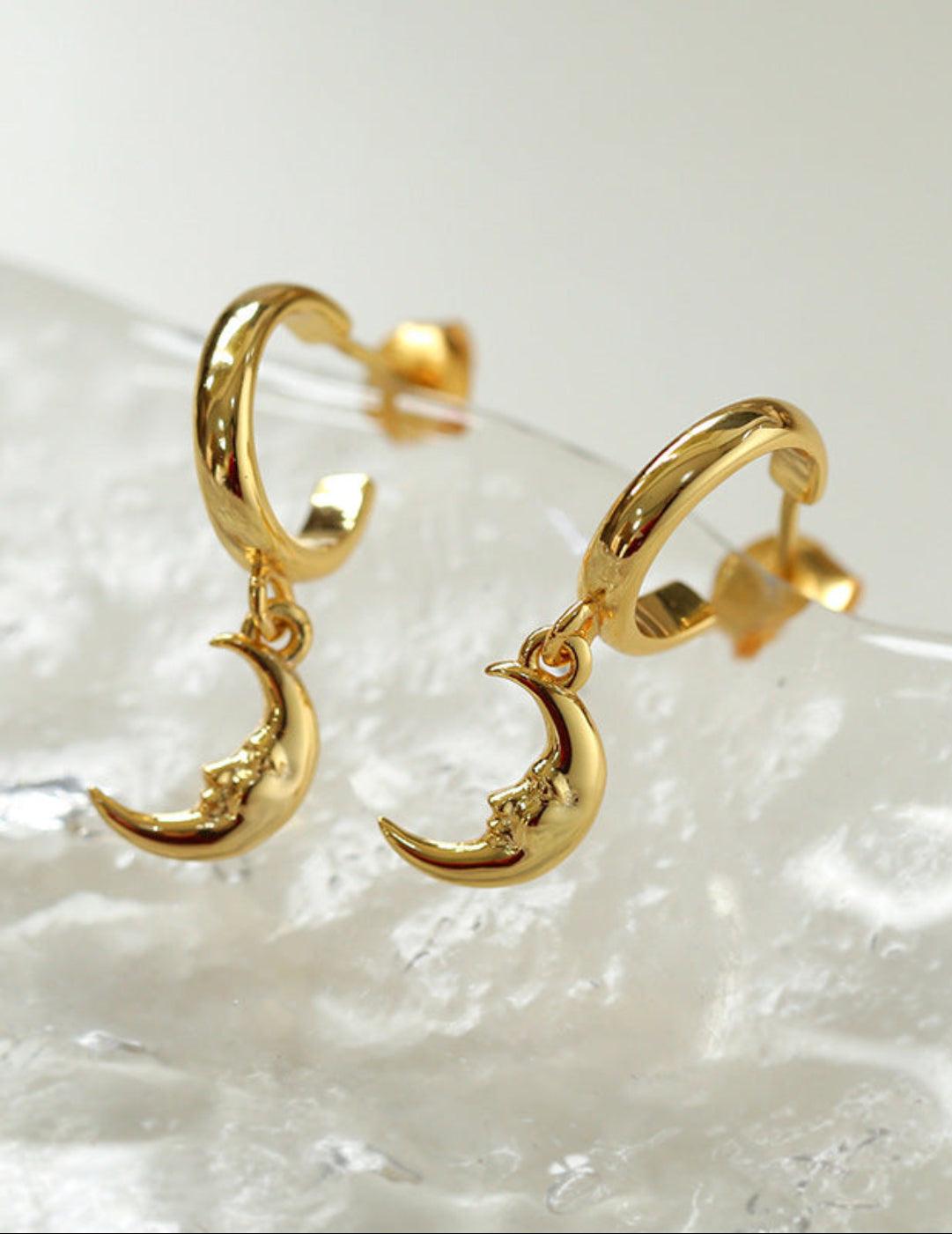 S925 Silver Moon Drop Hoop Earrings - Gembea Jewelry