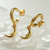 S925 Silver Moon Drop Hoop Earrings