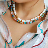 Colored Natural Stone Shell Beaded Choker Necklace