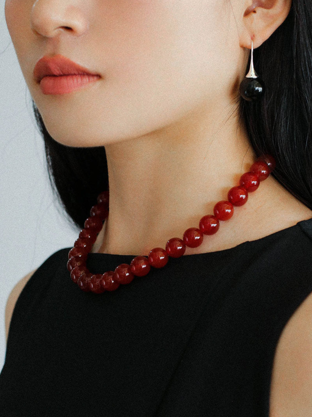 Vintage Red Agate Round Bead Necklace