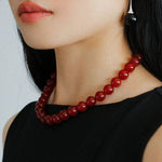 Vintage Red Agate Round Bead Necklace