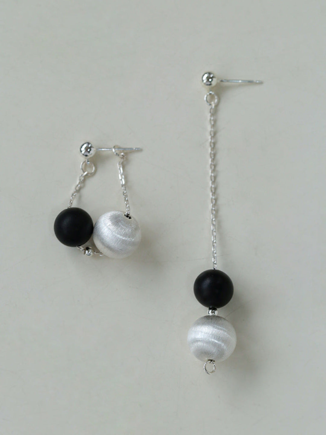 Ebony and Silver Ball Brushed Drop Earrings