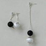 Ebony and Silver Ball Brushed Drop Earrings