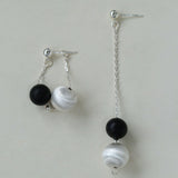 Ebony and Silver Ball Brushed Drop Earrings