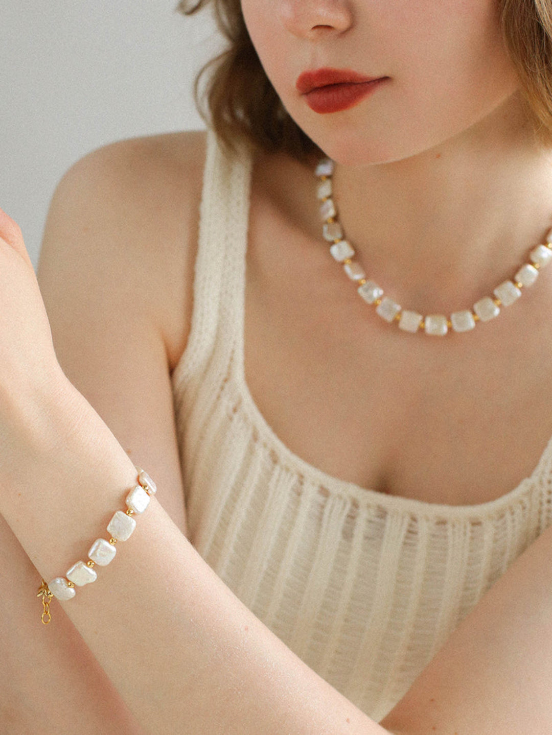 Natural Freshwater Square Pearl Bracelet