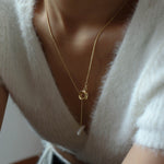 Y Shape Long Baroque Pearl OT Buckle Chain Necklace