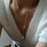 Y Shape Long Baroque Pearl OT Buckle Chain Necklace