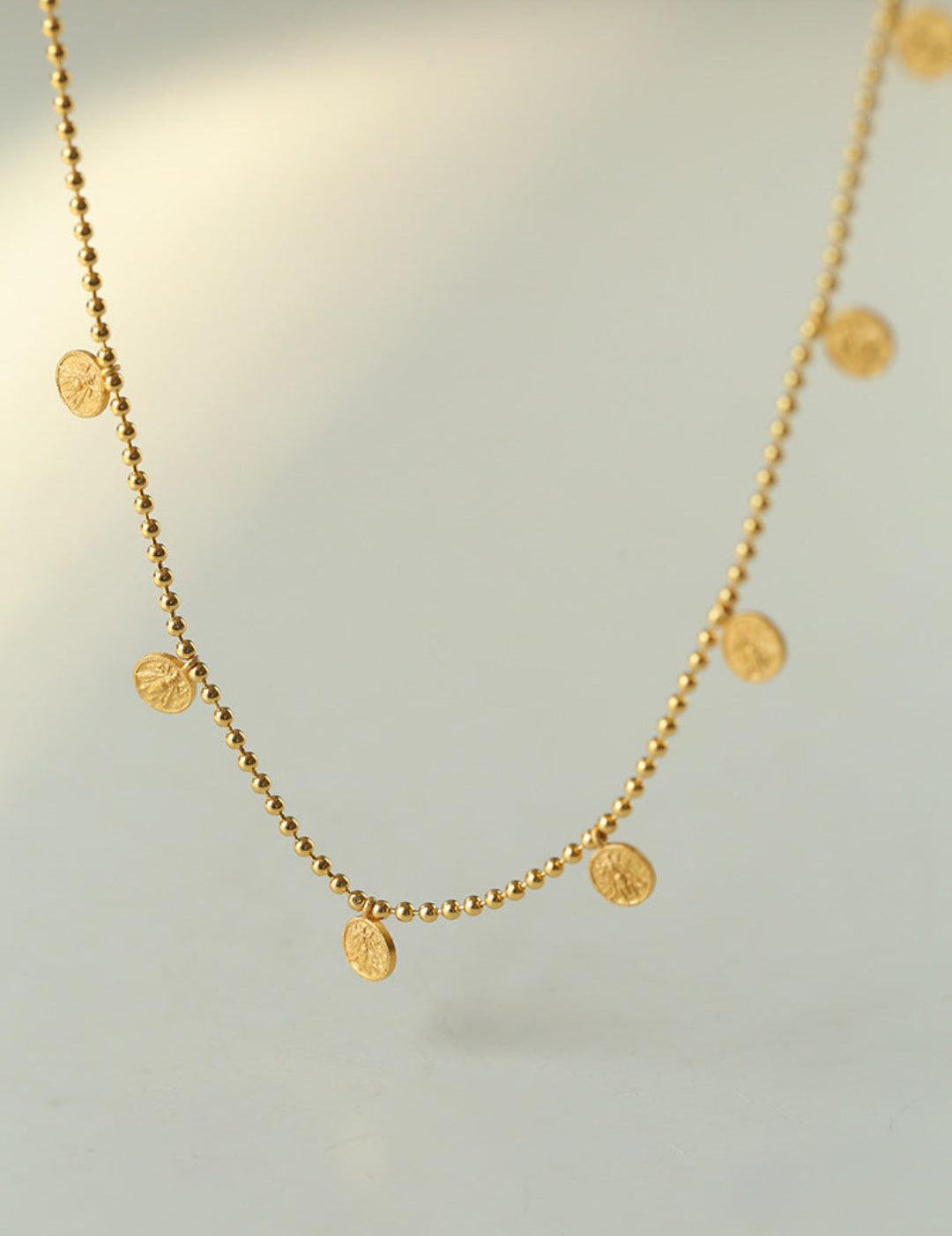 Overlay Embossed Mini Gold Coin Necklace - Gembea Jewelry