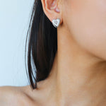 Silver Brushed Double-sided Heart Stud Earrings-Gembea Jewelry