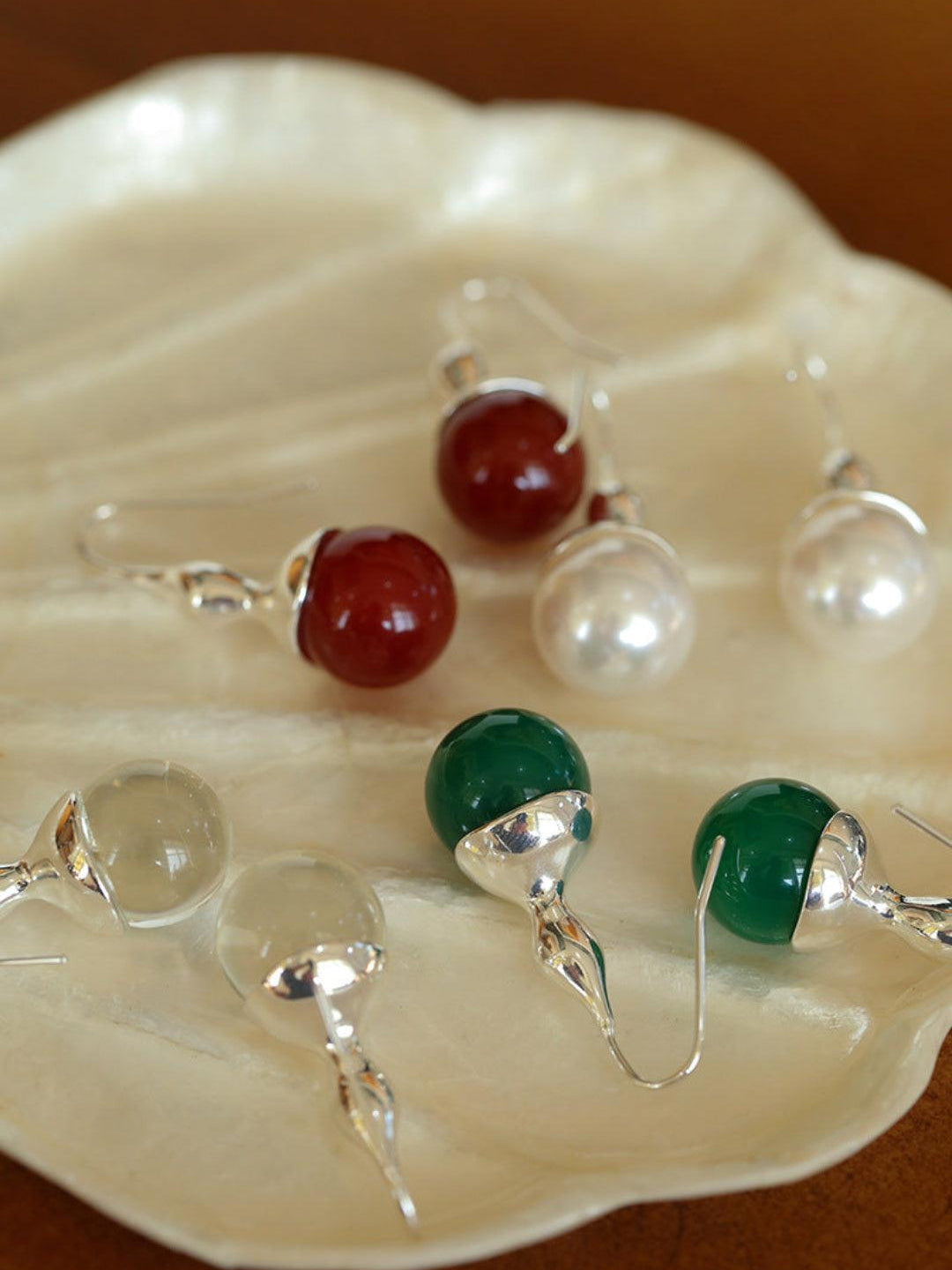 Red and Green Agate Gourd Ear Hook Earrings - Gembea Jewelry