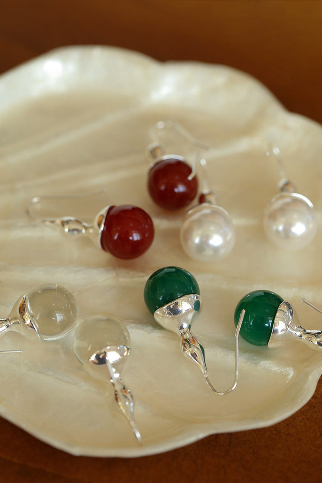 Red and Green Agate Gourd Ear Hook Earrings