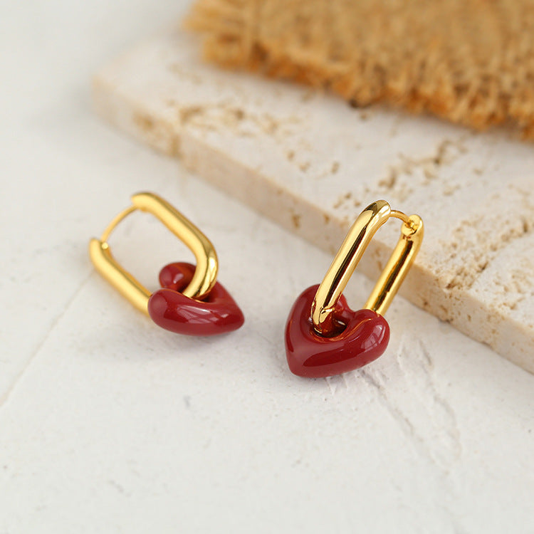 Enamel Heart-shaped Earrings Gembea Jewelry
