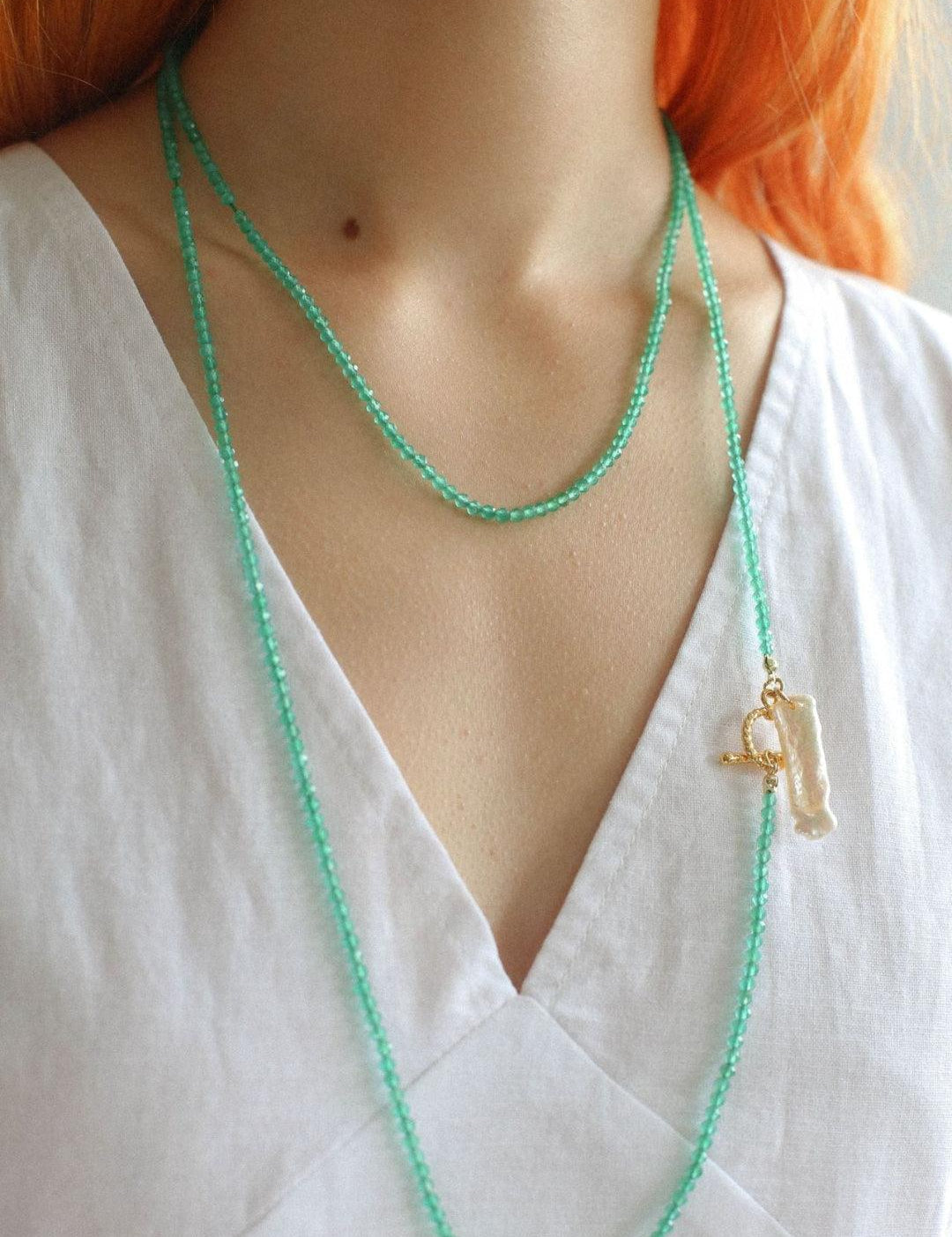 Sea's Embrace Green Agate Aquamarine Necklace - Gembea Jewelry