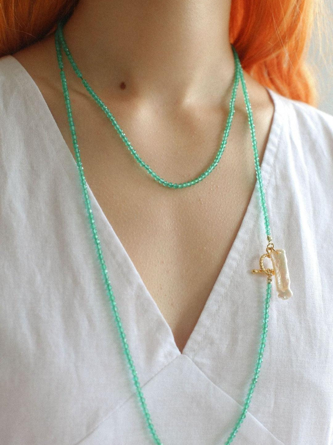 Sea's Embrace Green Agate Aquamarine Necklace - Gembea Jewelry