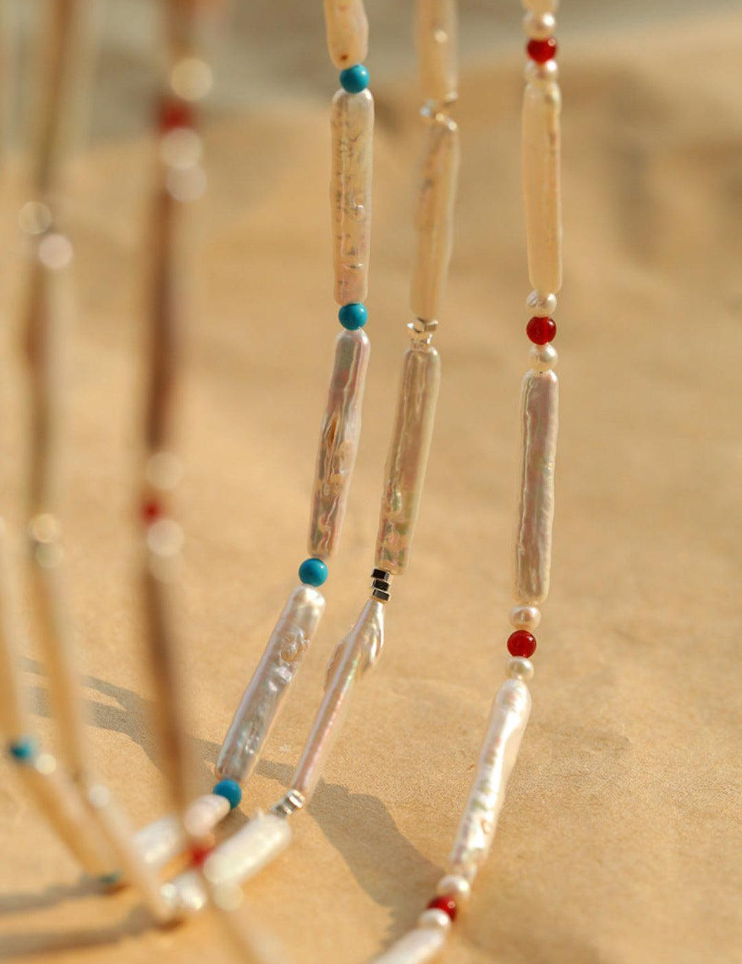 Spring Heartbeat Toothpick Pearl Necklace - Gembea Jewelry