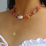 Vacation Artificial Colored Gemstone Baroque Pearl Necklace