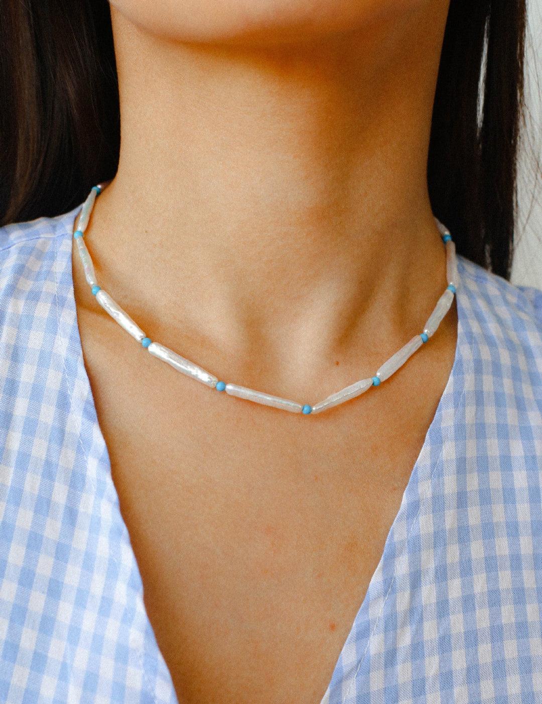 Spring Heartbeat Toothpick Pearl Necklace - Gembea Jewelry