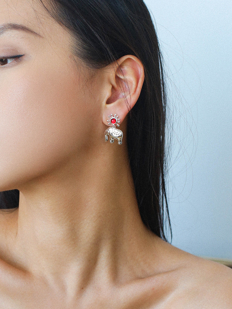 Sun Elephant Gold Silver Drop Earrings-Gembea Jewelry