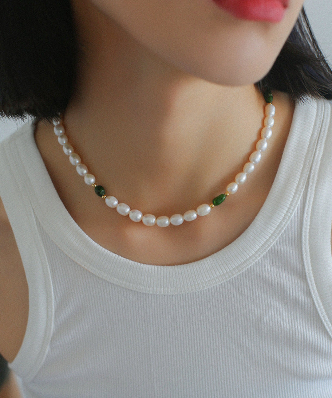 Green Stone Irregular Pearl Necklace-Gembea Jewelry