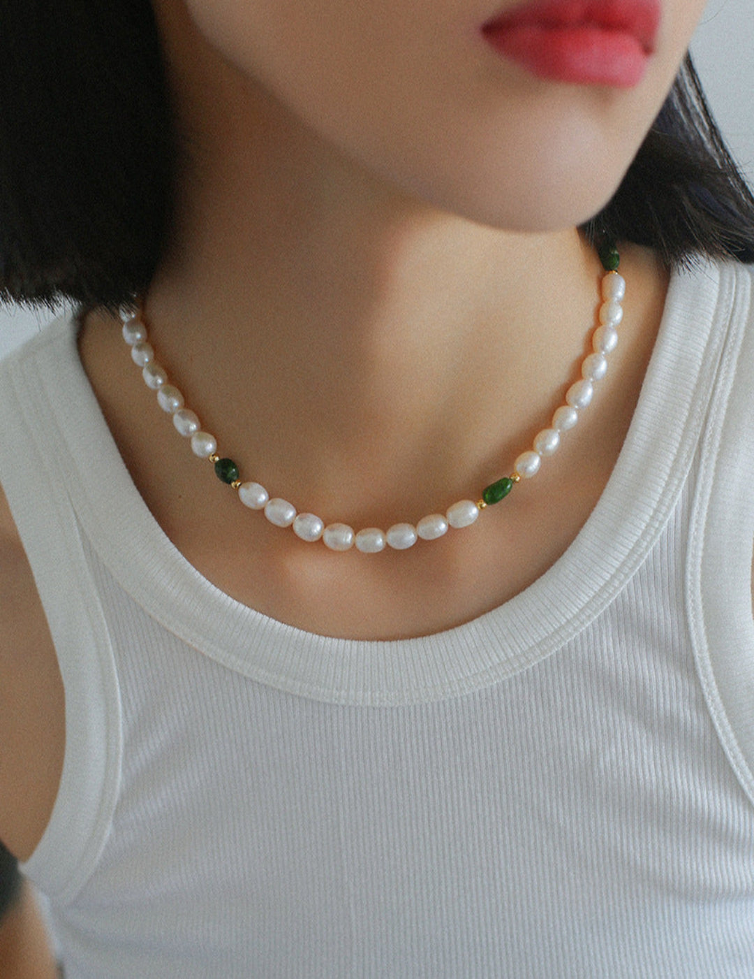 Green Stone Irregular Pearl Necklace-Gembea Jewelry