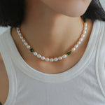 Green Stone Irregular Pearl Necklace-Gembea Jewelry