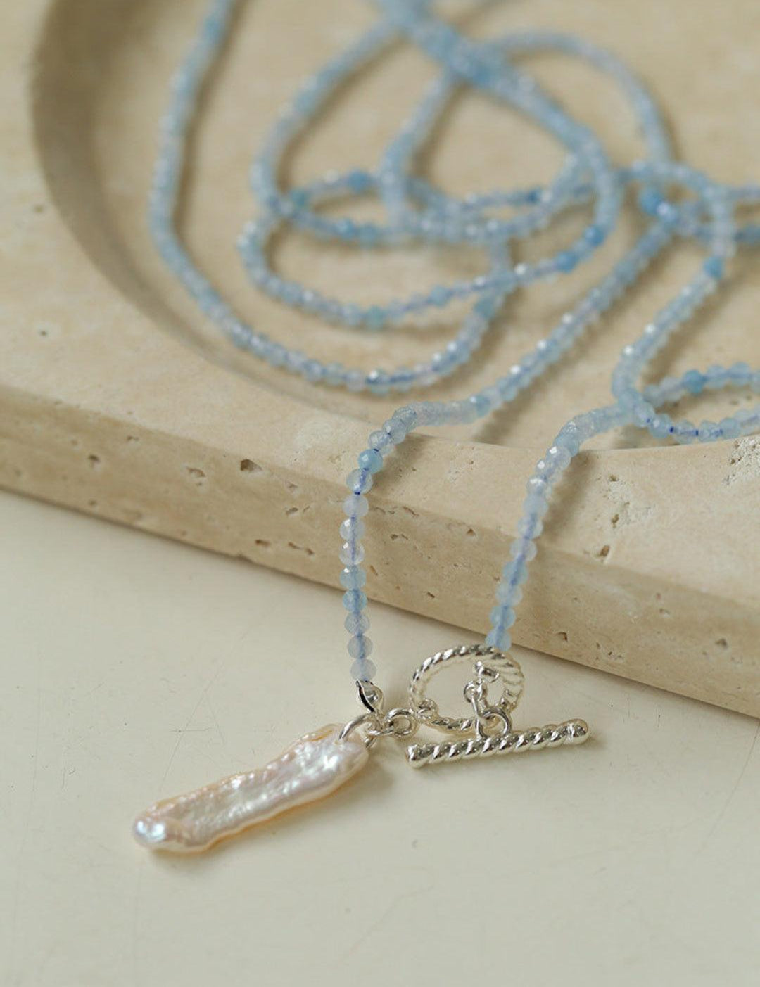 Sea's Embrace Green Agate Aquamarine Necklace - Gembea Jewelry