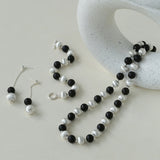 Ebony and Silver Ball Brushed Beaded Necklace