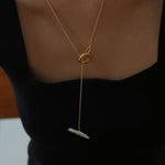 Y Shape Pearl OT Buckle Chain Necklace