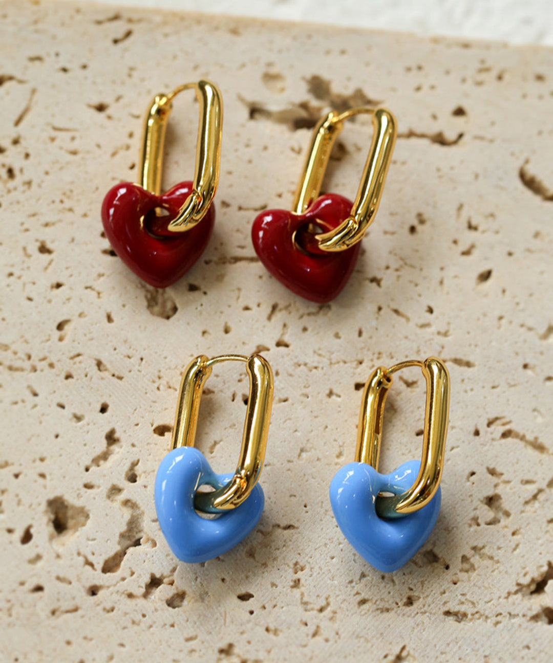 Enamel Heart-shaped Earrings Gembea Jewelry