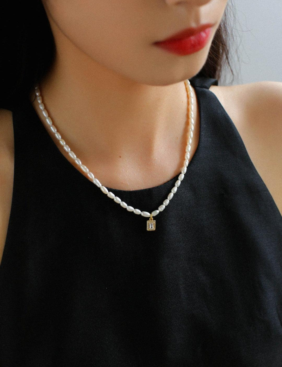 Zircon Pendant Pearl Beaded Necklace - Gembea Jewelry