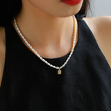 Zircon Pendant Pearl Beaded Necklace