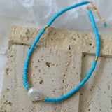 Blue Colored Stone Baroque Pearl Necklace