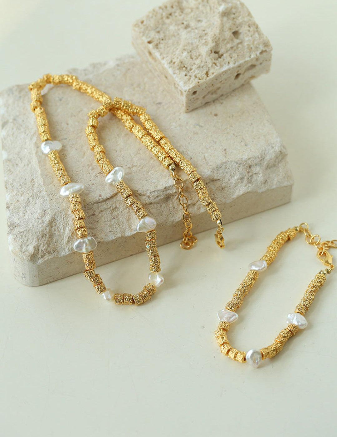 Vintage Gold Bean Irregular Pearl Necklace - Gembea Jewelry