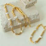 Vintage Gold Bean Irregular Pearl Necklace